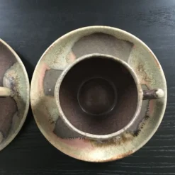 Set 2 tasses grès brun flammé
