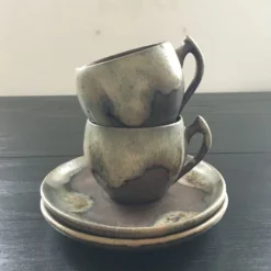 Set 2 tasses grès brun flammé