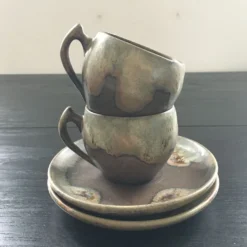 Set 2 tasses grès brun flammé
