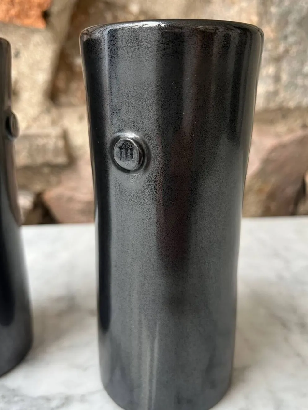 Set 2 tasses / mugs hauts émail anthracite foncé