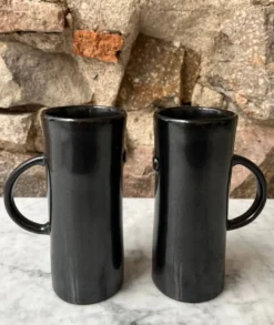 Set 2 tasses / mugs hauts émail anthracite foncé