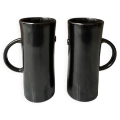 Set 2 tasses / mugs hauts émail anthracite foncé