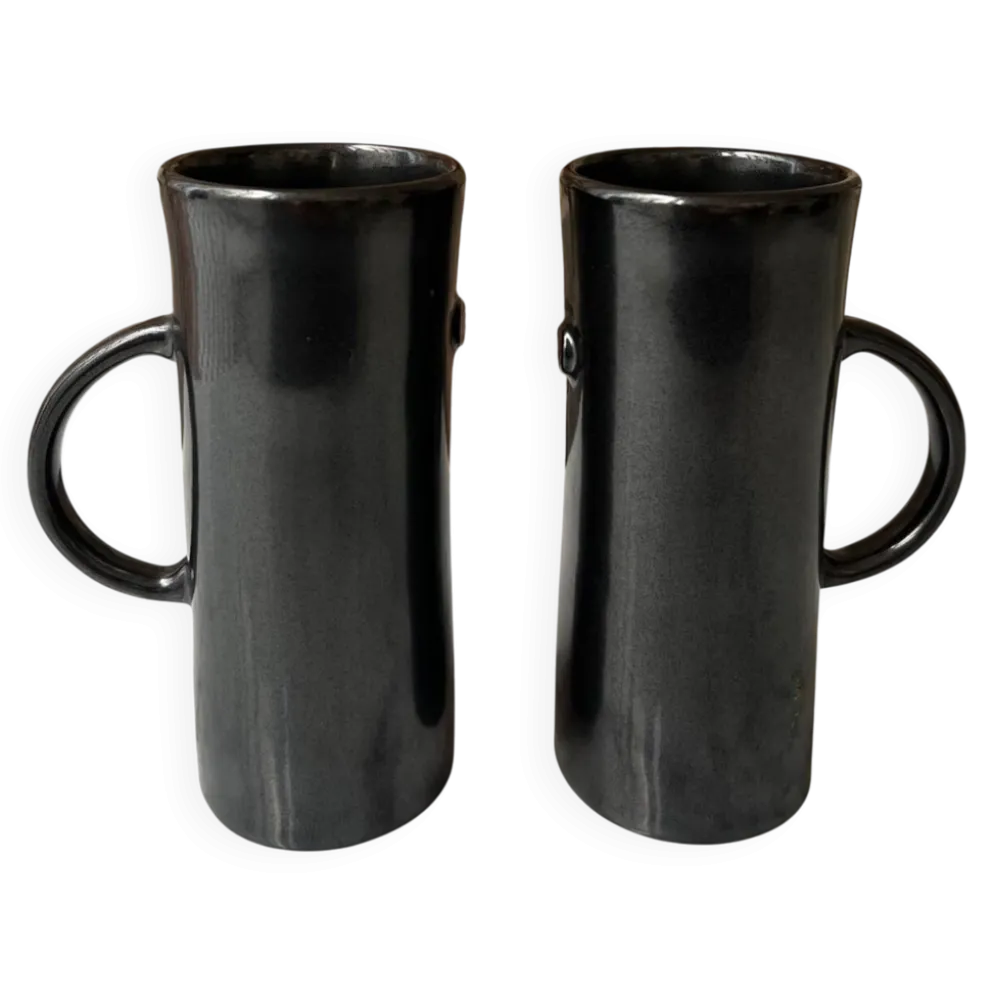 Set 2 tasses / mugs hauts émail anthracite foncé