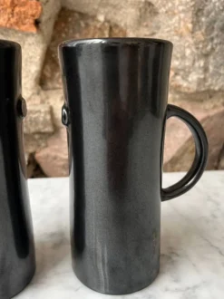 Set 2 tasses / mugs hauts émail anthracite foncé
