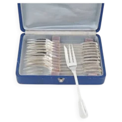 Sfam modèle Filet, 12 fourchettes à gâteaux longues, 16 cm, en métal argenté.