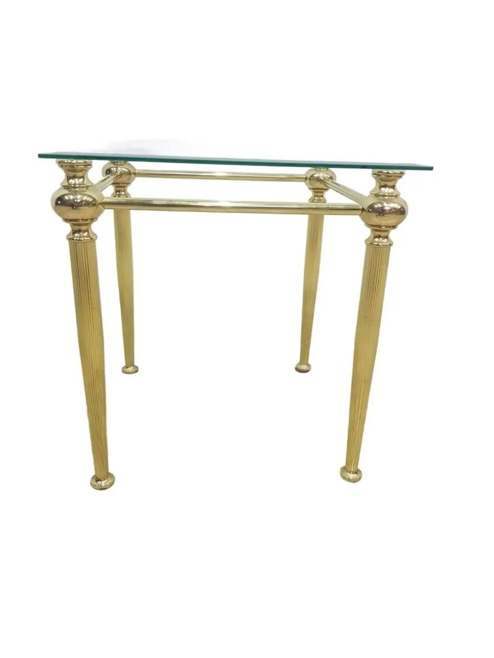 Side table, gold-tone brass, clear glass, France, 1960s.