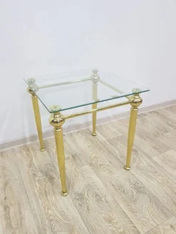 Side table, gold-tone brass, clear glass, France, 1960s.