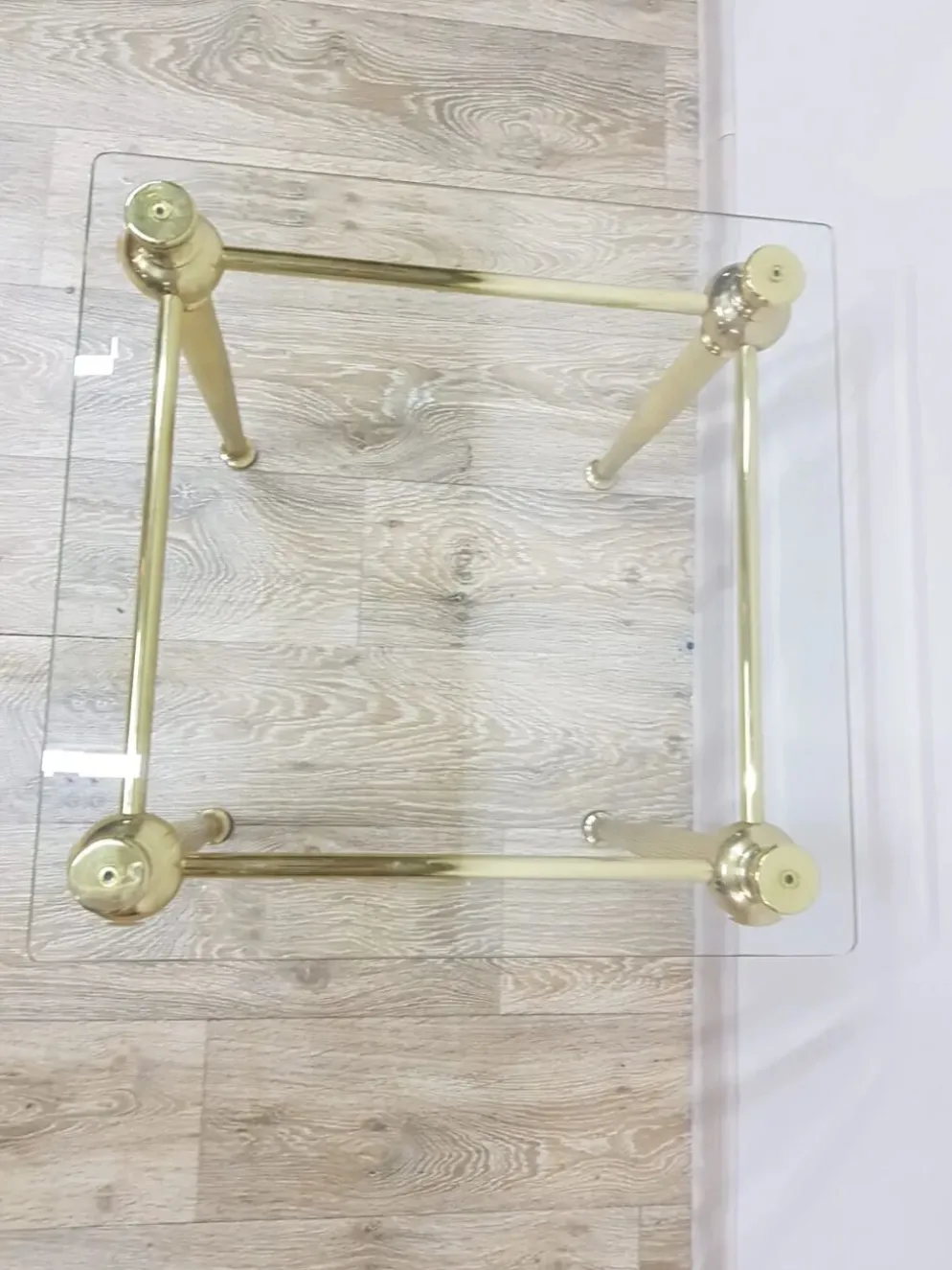 Side table, gold-tone brass, clear glass, France, 1960s.