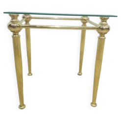 Side table, gold-tone brass, clear glass, France, 1960s.