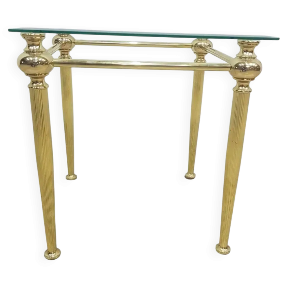 Side table, gold-tone brass, clear glass, France, 1960s.
