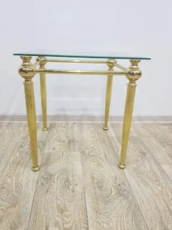 Side table, gold-tone brass, clear glass, France, 1960s.