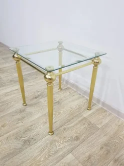 Side table, gold-tone brass, clear glass, France, 1960s.
