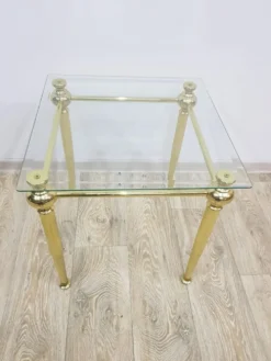 Side table, gold-tone brass, clear glass, France, 1960s.