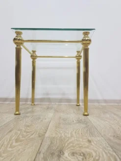 Side table, gold-tone brass, clear glass, France, 1960s.