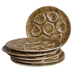 Six assiettes à huîtres faïence à l'émail mat, années 50