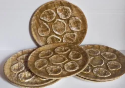 Six assiettes à huîtres faïence à l'émail mat, années 50