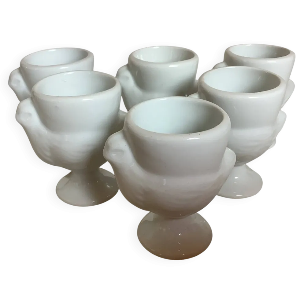 Six coquetiers poules blanches