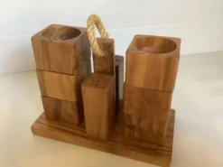 Six coquetiers sel et poivre bois d’olivier avec leur support
