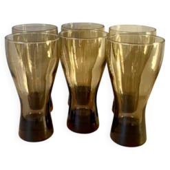 Six grands verres fumés soufflés 1970