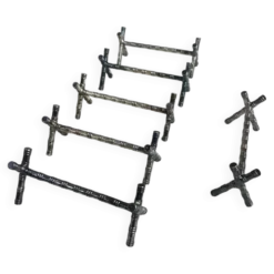 Six porte-couteaux tréteaux, motif bambou, métal argenté