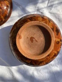 Soupiere ancienne en terre vernissée marbrée sud ouest XVIIIeme