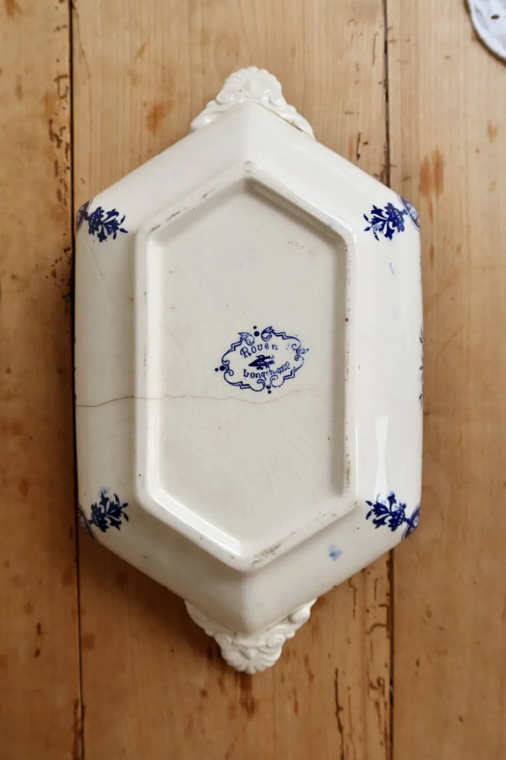 Soupière ancienne terre de fer Longchamp modèle Rouen XIXe siècle