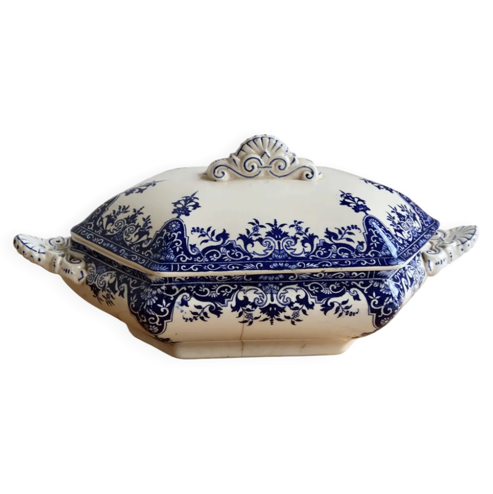 Soupière ancienne terre de fer Longchamp modèle Rouen XIXe siècle