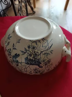 soupière ancienne Terre de Feu 1920/1930 décor oiseaux et insectes