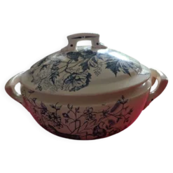 soupière ancienne Terre de Feu 1920/1930 décor oiseaux et insectes