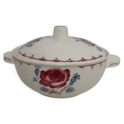 Soupière badonviller a la rose en demi-porcelaine