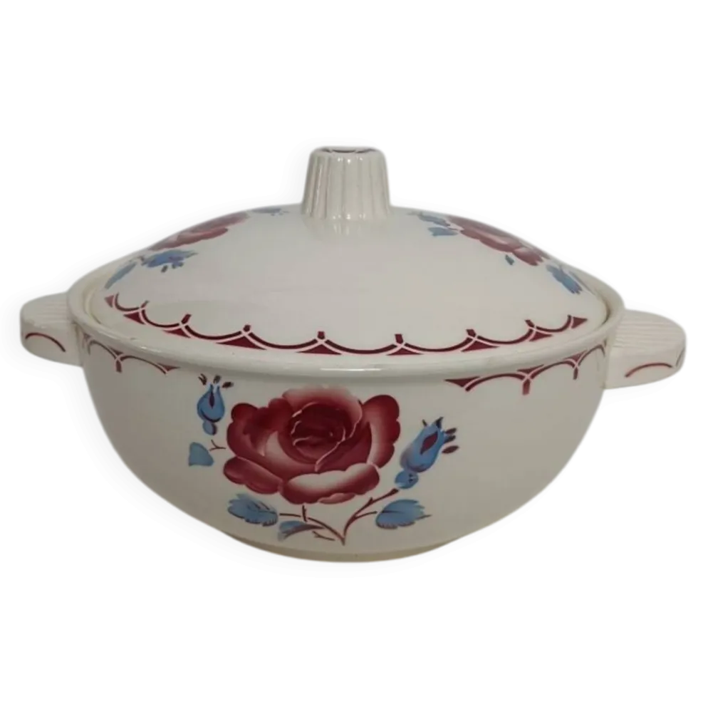 Soupière badonviller a la rose en demi-porcelaine
