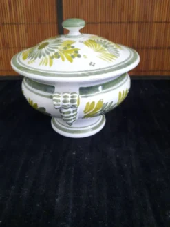 Soupière / Bonbonnière en Faïence HB Quimper Décor Floral Vert et Jaune - S