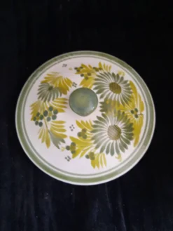 Soupière / Bonbonnière en Faïence HB Quimper Décor Floral Vert et Jaune - S