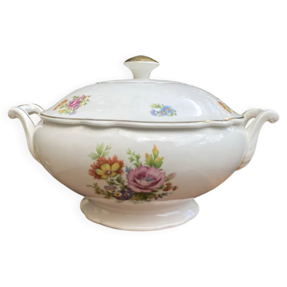 Soupière Digoin Sarreguemines motif romantique