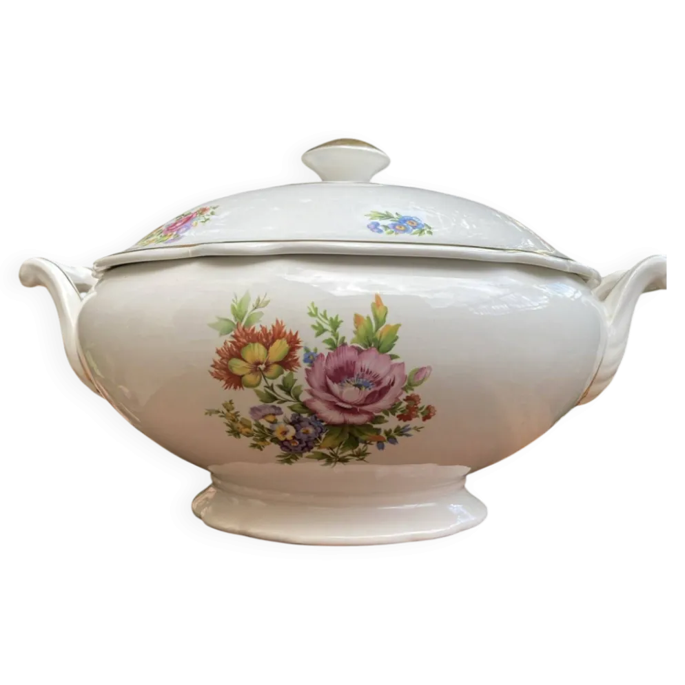 Soupière Digoin Sarreguemines motif romantique