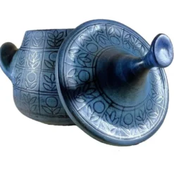 Soupière en céramique bleue Jean De Lespinasse, années 1950-1960