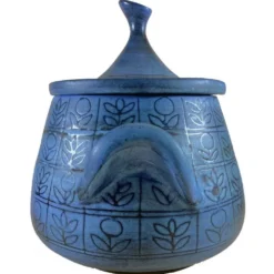 Soupière en céramique bleue Jean De Lespinasse, années 1950-1960