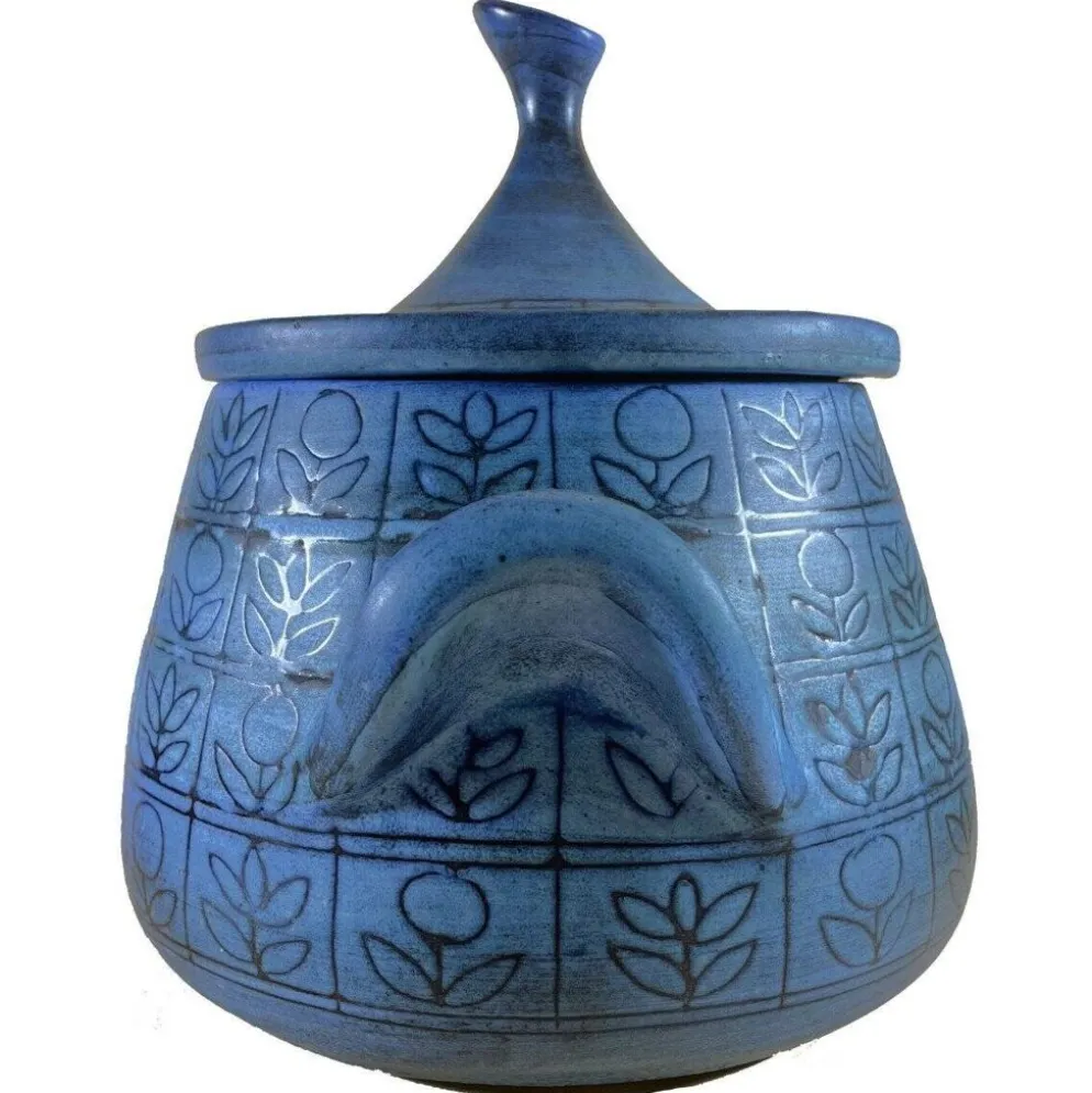 Soupière en céramique bleue Jean De Lespinasse, années 1950-1960
