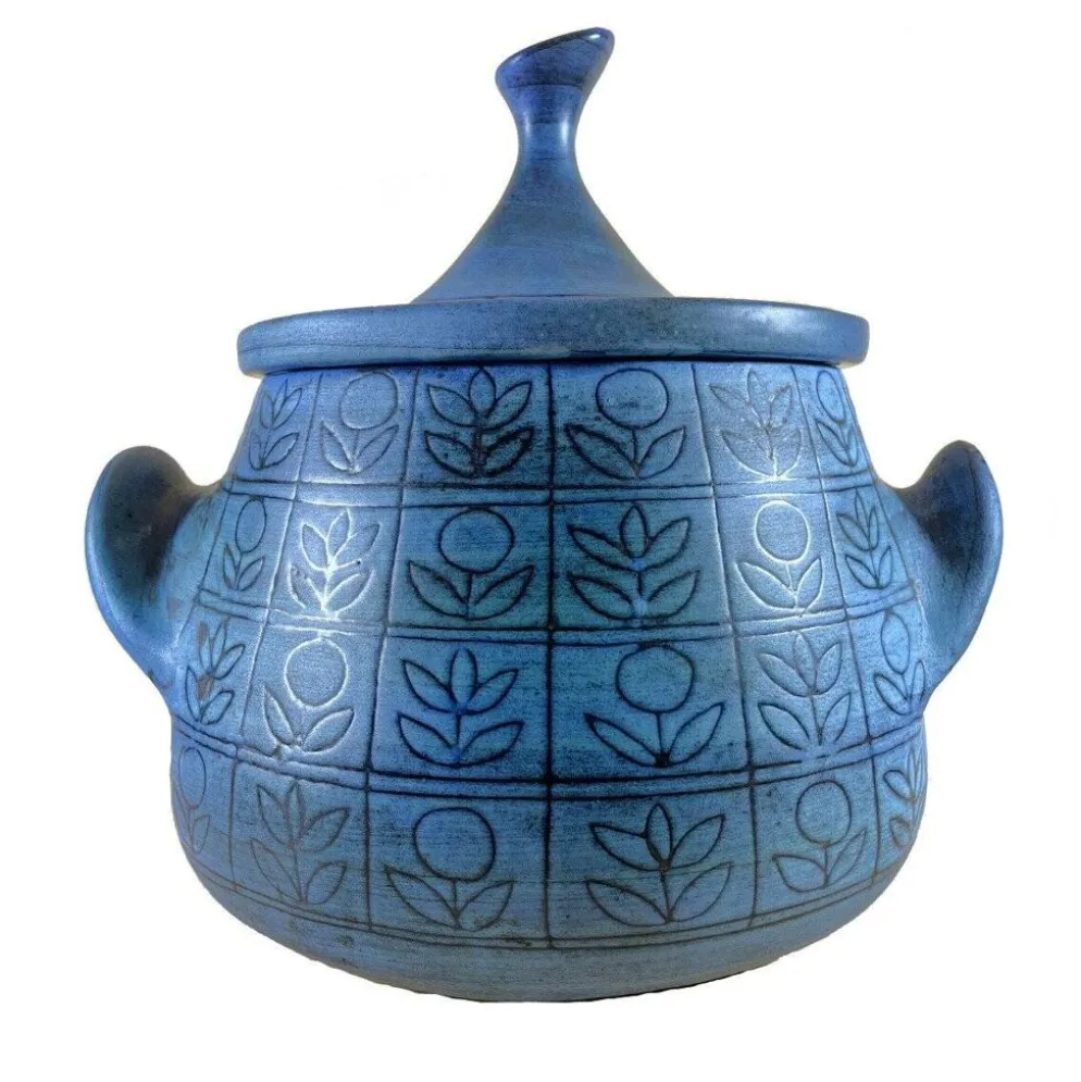 Soupière en céramique bleue Jean De Lespinasse, années 1950-1960