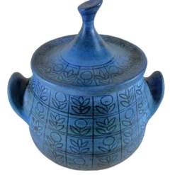 Soupière en céramique bleue Jean De Lespinasse, années 1950-1960