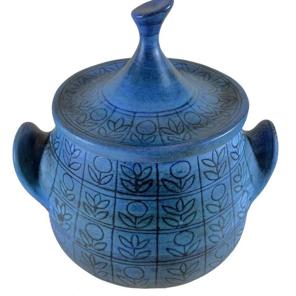 Soupière en céramique bleue Jean De Lespinasse, années 1950-1960