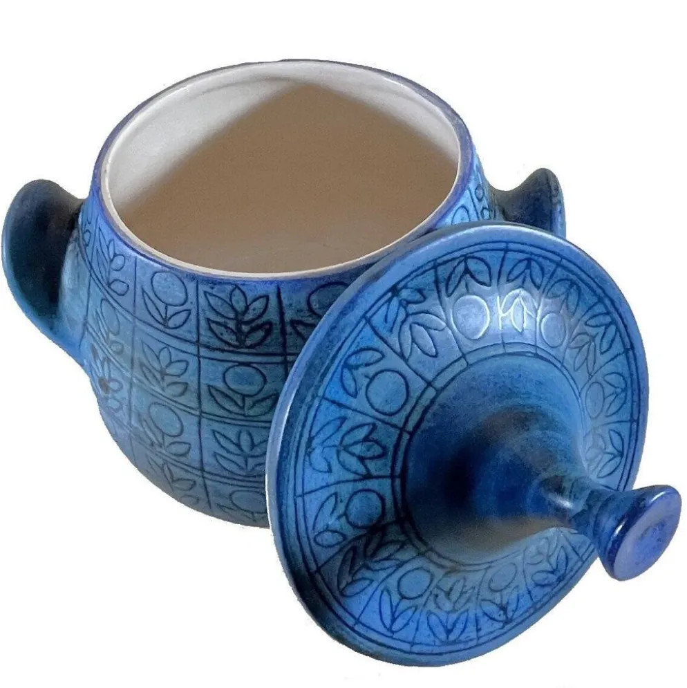 Soupière en céramique bleue Jean De Lespinasse, années 1950-1960