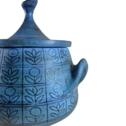Soupière en céramique bleue Jean De Lespinasse, années 1950-1960