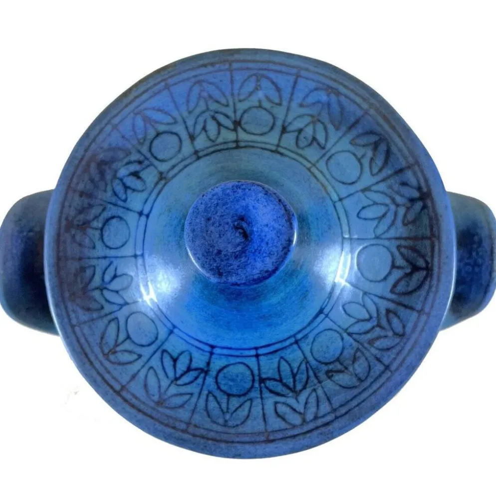 Soupière en céramique bleue Jean De Lespinasse, années 1950-1960