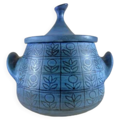Soupière en céramique bleue Jean De Lespinasse, années 1950-1960