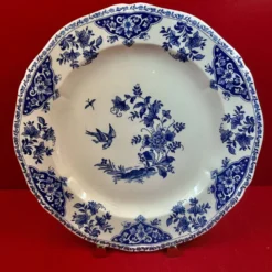 Soupière en faïence de gien & son plat, prise dauphin modèle delft bleu et