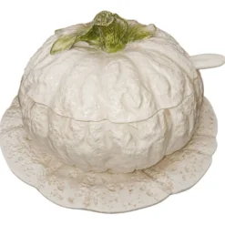 Soupière en Faïence Italienne Trompe - l'Œil en Forme de Citrouille