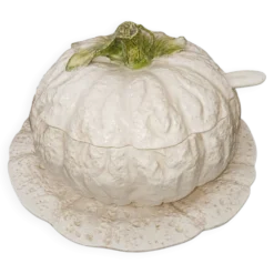 Soupière en Faïence Italienne Trompe - l'Œil en Forme de Citrouille