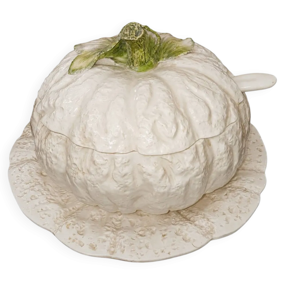 Soupière en Faïence Italienne Trompe - l'Œil en Forme de Citrouille