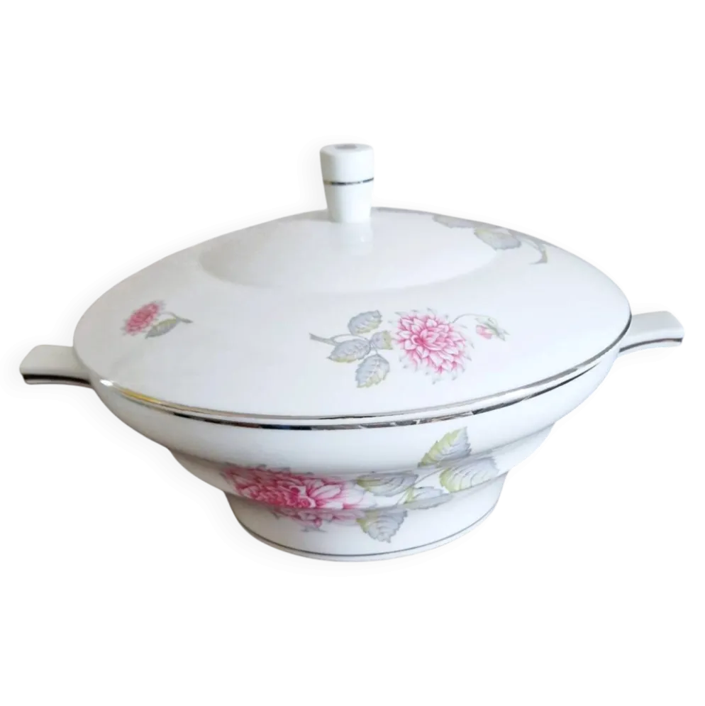 Soupière en porcelaine Haviland blanche avec motifs Dalhia